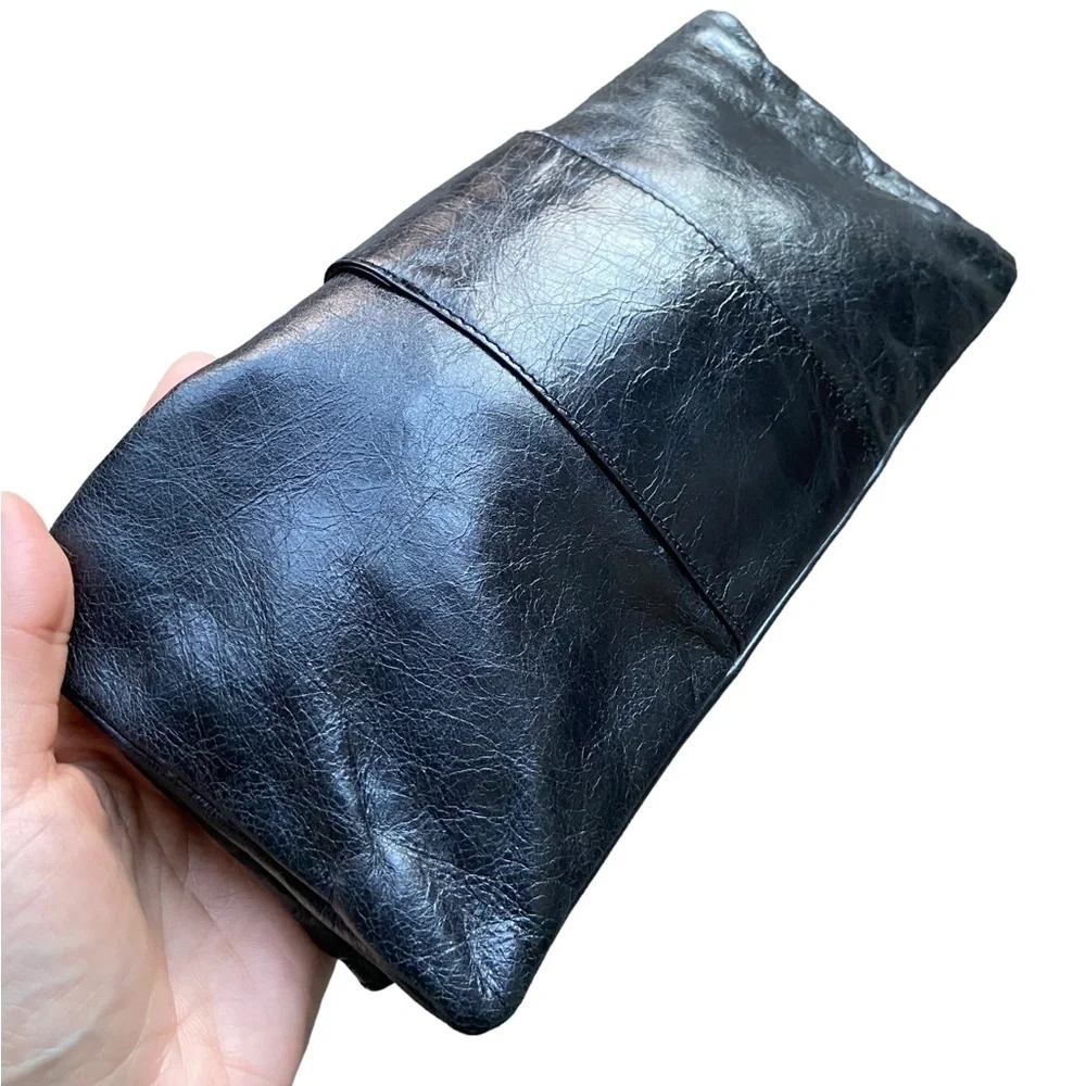 HOBO International Foldover Bow Black Leather Clutch